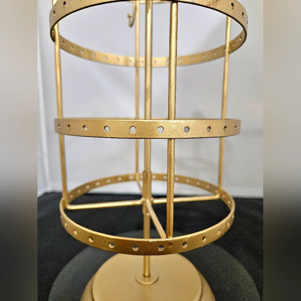 Earring carousel jewelry holder 4-tier hooks gold color EUC Organizer Display